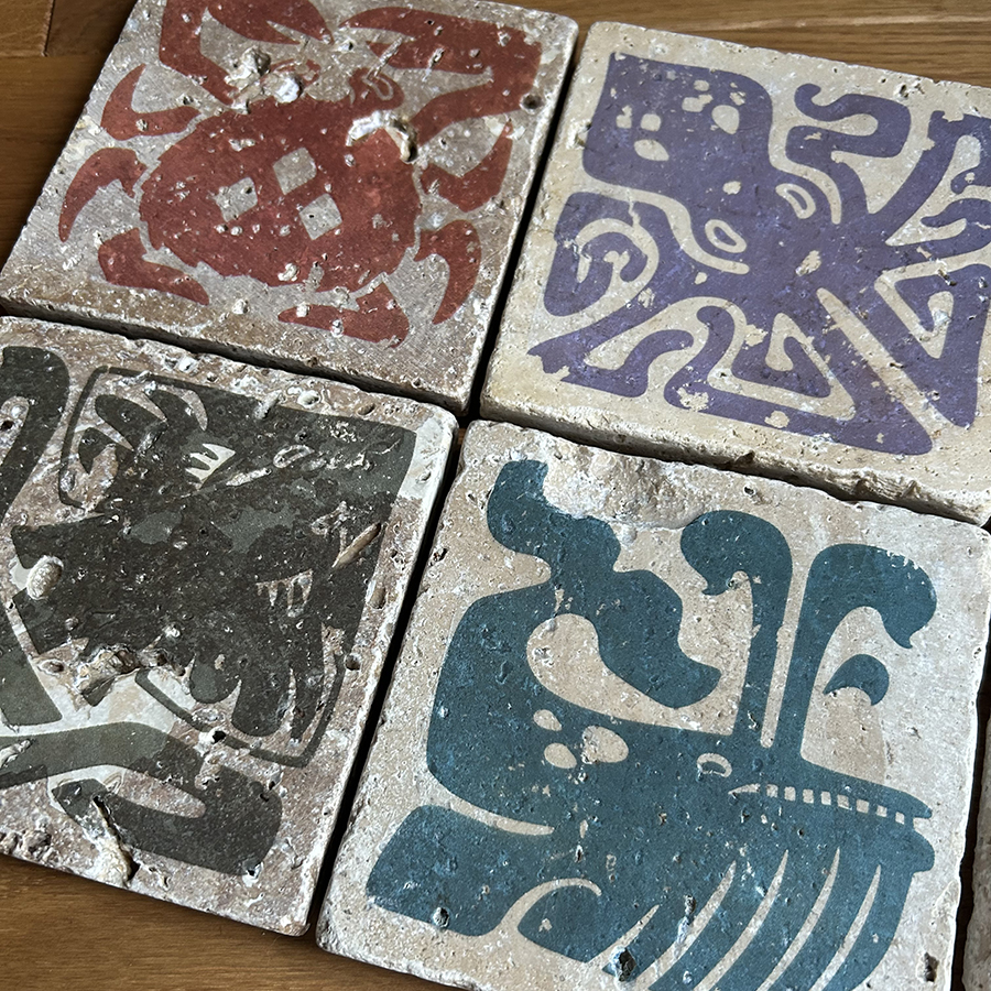 Travertin-Untersetzer „SeaBeast - Set“ (4 Stück)